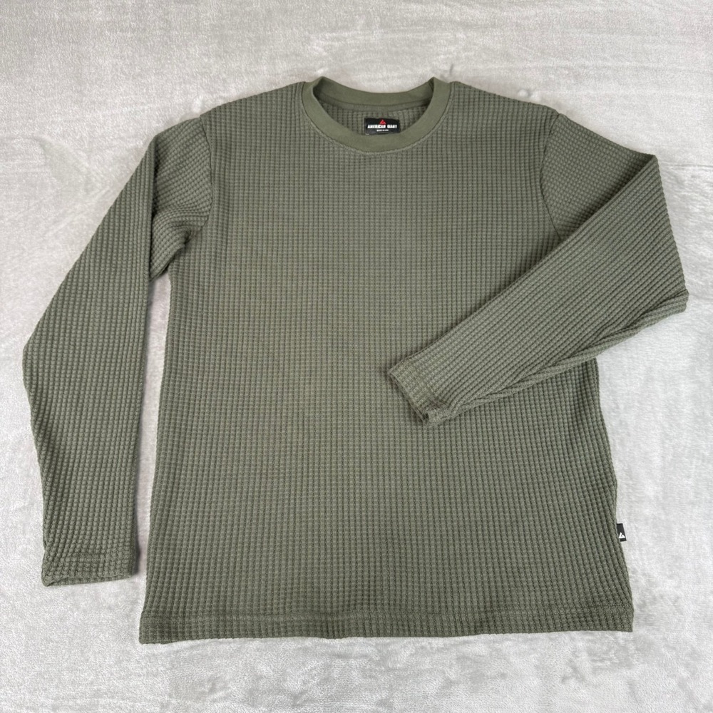 American Giant Waffle Crew Shirt Mens Large Loden Green $98 USA New NWOT
